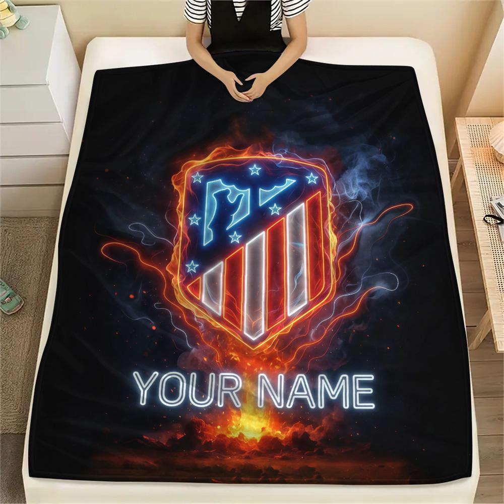 Custom Name Atletico Madrid Flannel Blanket, High Quality Comfortable for All Seasons, Home Decor, Warmth and Comfort