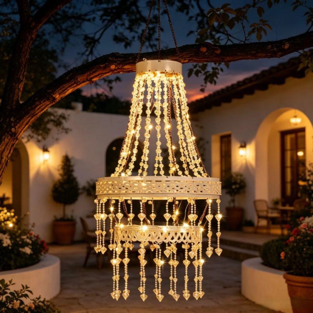 Waterproof Solar Chandelier Crystal Acrylic Outdoor Pendant Light Garden Solar Light Gazebo