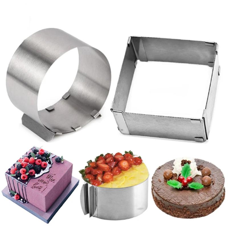 Adjustable Mousse Ring 3D Round & Square Cake Mold Stainless Steel Baking Mould Kitchen Dessert Accessories Cake Decorating Tool