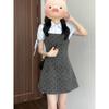 School French suit polka dot suspender dress small dress women's new summer short sleeve strap shirt
