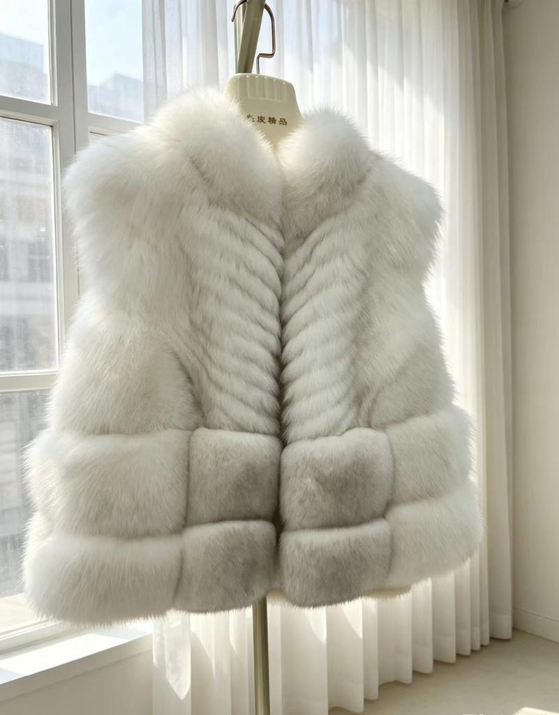 Fox hair car strip inlaid leather double dyeing process stand-up collar fur vest fur jacket women | wrong falling snow hill