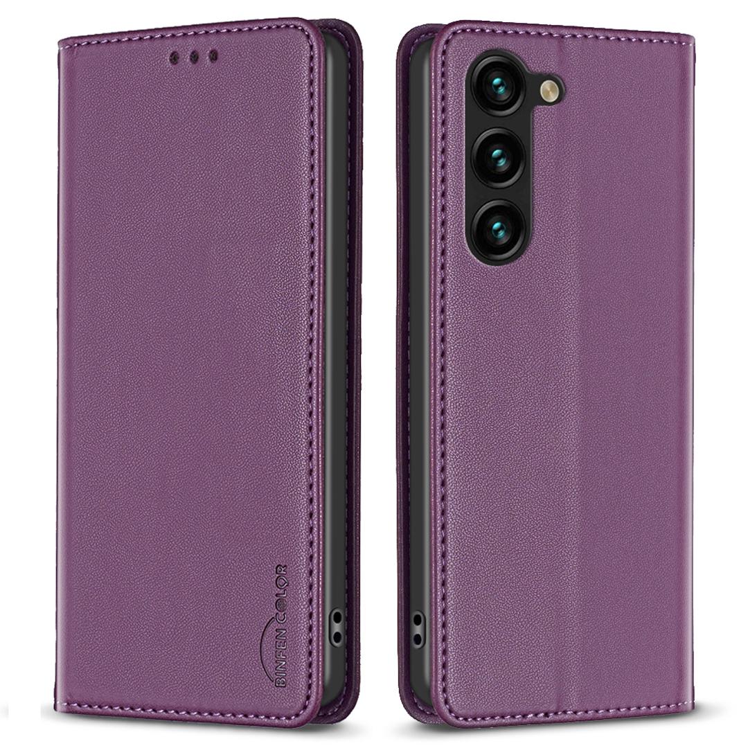 

BINFEN COLOR BF18 For Samsung Galaxy S23+ Phone Case PU Leather Card Slots Stand Cover Dark Purple