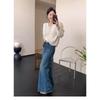 White V-neck Hollow Knitted Cardigan Coat Sweater Women's Thin Spring and Autumn Top