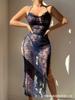 European and American Sexy Pajamas Lace Perspective Pure Desire Slit Hip-wrapped Long Skirt Erotic Underwear