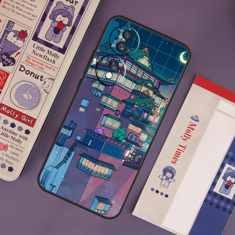 Neon Village Bathhouse Night Case For Honor Magic 7 Lite 5 6 Pro Honor 200 Pro 50 70 90 X9b X9a X8b X8a X8 X9 X9c Cover