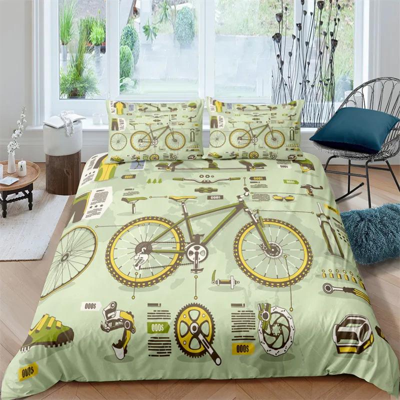 Bike Cycling Print Bedding Set Sport Style Duvet Cover Mountain Bike Quilt Cover With Pillowcases King For Teen Adult Room Decor