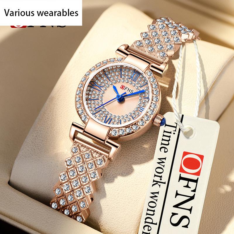 Retro Runder Diamant mit Volldiamant Damenuhr Modetrend Wasserdichte Quarzuhr