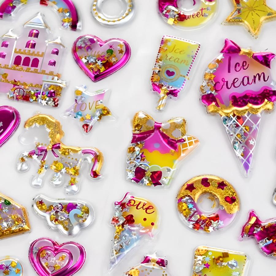 Cute Children's Stickers-Shiny Shaker Stickers for Girls Gold Foil Decoration Crystal Gem Stickers