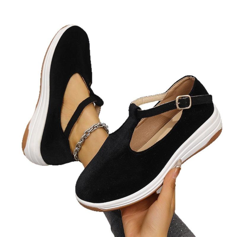 Scarpe da Donna Taglia Larga, Punta Tonda, Slip-On, Suola Spessa, Cinturino con Fibbia, Scarpe Casual Comode
