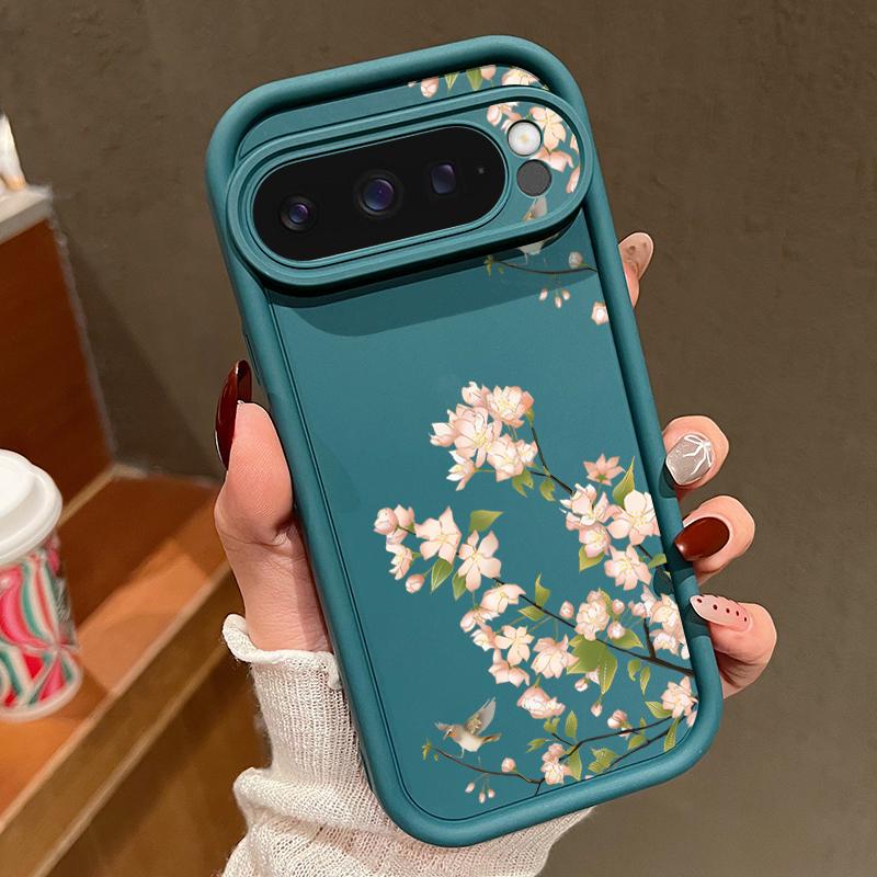 Simple Floral Print TPU Soft Solid Color Phone Case For Google Pixel 9 Pro XL 8 Pro 8A Lens Protection Shockproof Matte Bumper Cover