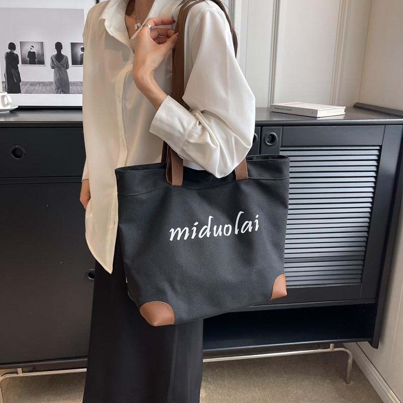 High-end Urban Style Canvas Tote Bag With Large Capacity For Women In Black