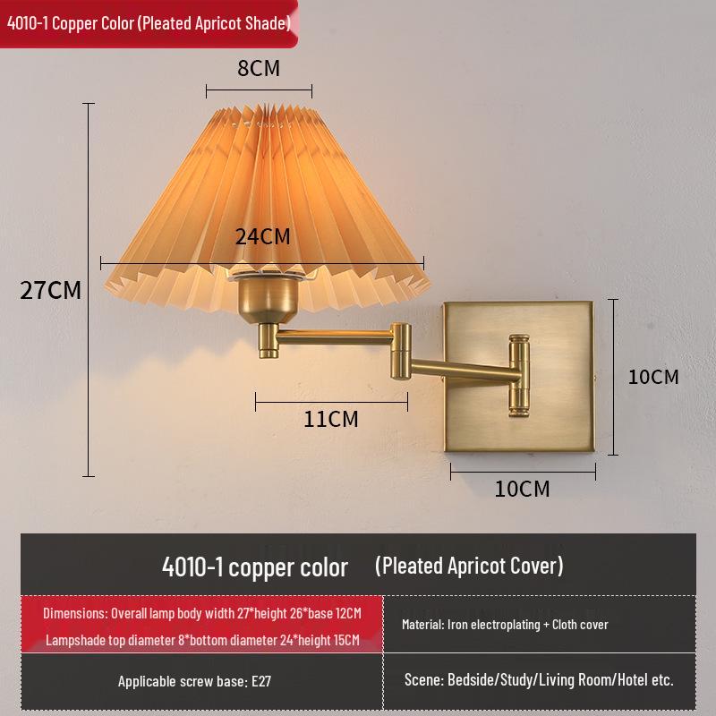 Modern LED Swing Arm Wall Light with Fabric Shade for Bedroom, Study, or Living Room.