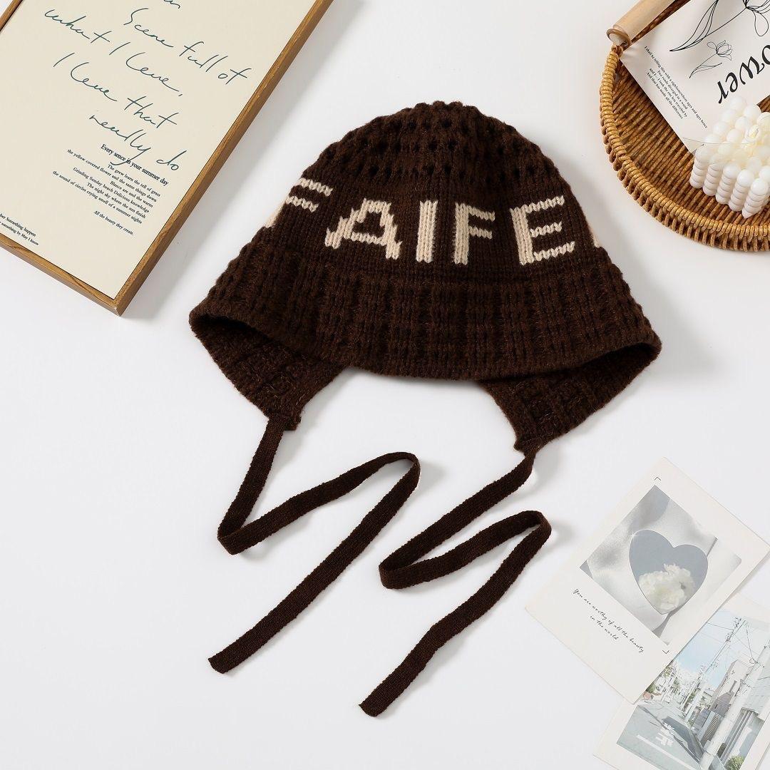 

Новая вязаная шапка в корейском стиле с надписью Ins для женщин на осень и зиму, универсальная, подчеркивающая лицо, маленькая теплая шляпа-ведро, шляпа рыбака M（56-58cm）