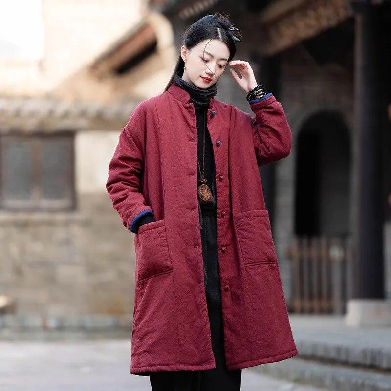 Johnature женские винтажные теплые парки со стойкой — фото 5