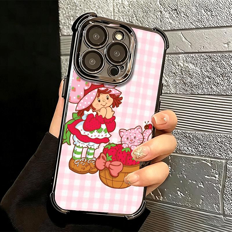 Strawberry Sh-SHortcake Soft Phone Case For iPhone 15 16 17 Air 14 Pro Max 16E Plus 13 12 Mini Plating Anti-Fall Fundas