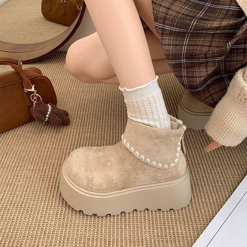 Retro Thick-soled Heightening Small Martin Boots for Women's 2025 Autumn and Winter New Fashionable Versatile and Thin Short Boots for Children