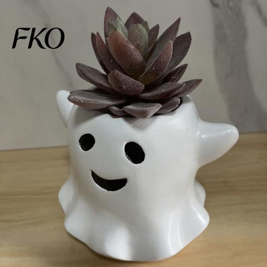 Halloween Style Green Plant Pot Ghost Flowerpot, Waterproof Resin Vase, Spooky Cute Planter Desktop Ornament, for Plants Holiday Decoration