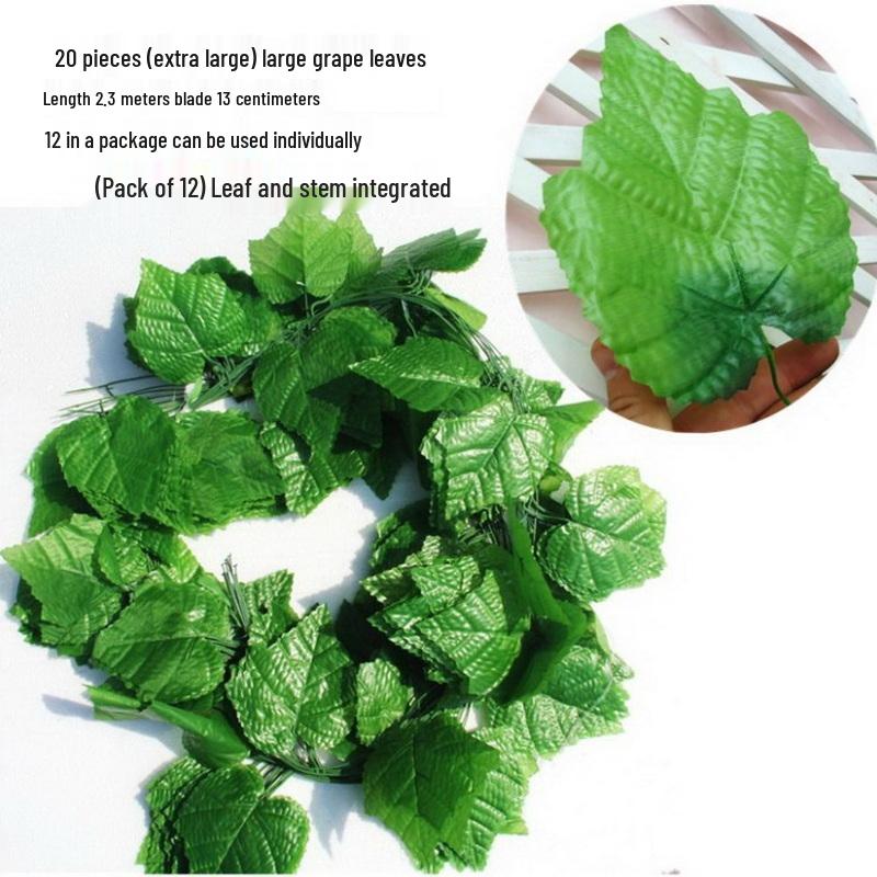 Large Grape Leaf Vine Decoration - Fake Fruit String for Wall, Ceiling, or Pipe with Green Tree Leaves