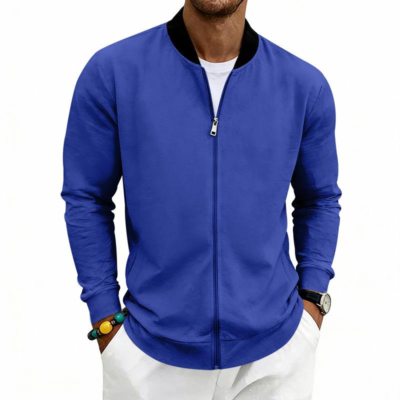 Men s spring-autumn lightweight retro simple flight stand-up collar jacket baseball shirt jacket cardigan S сапфировый