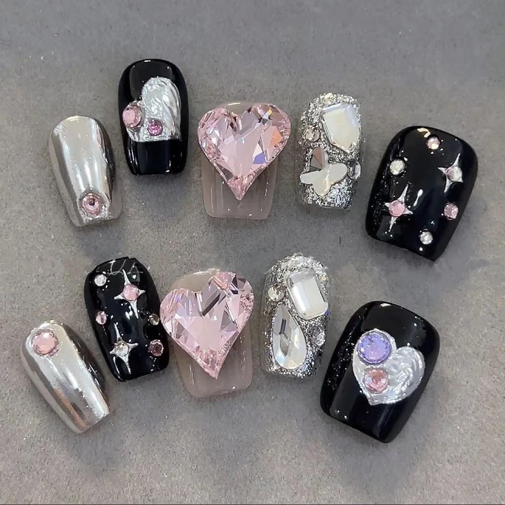 Handmade Nail Nail Patch For Sweet Cool Girl Short Black Millennial Spice Gir