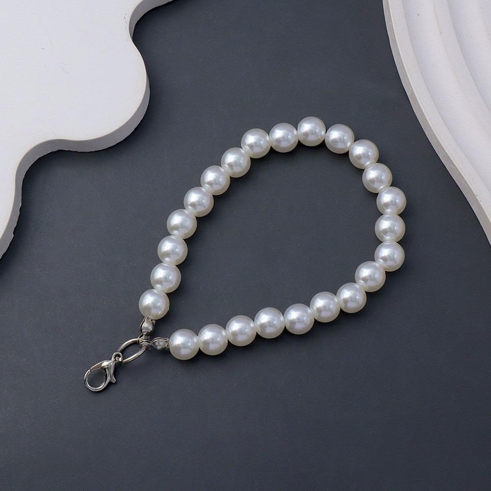 Faux Pearl Material Beaded Phone Lanyards Simple Beaded Design Key Ring Pendants Car Key Accessory