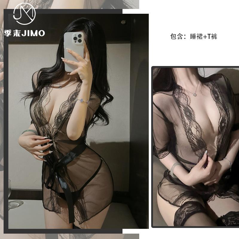 Sex Underwear End of Season New Lace Tulle See-through Straps Nightgown Hot Temptation Lace Set