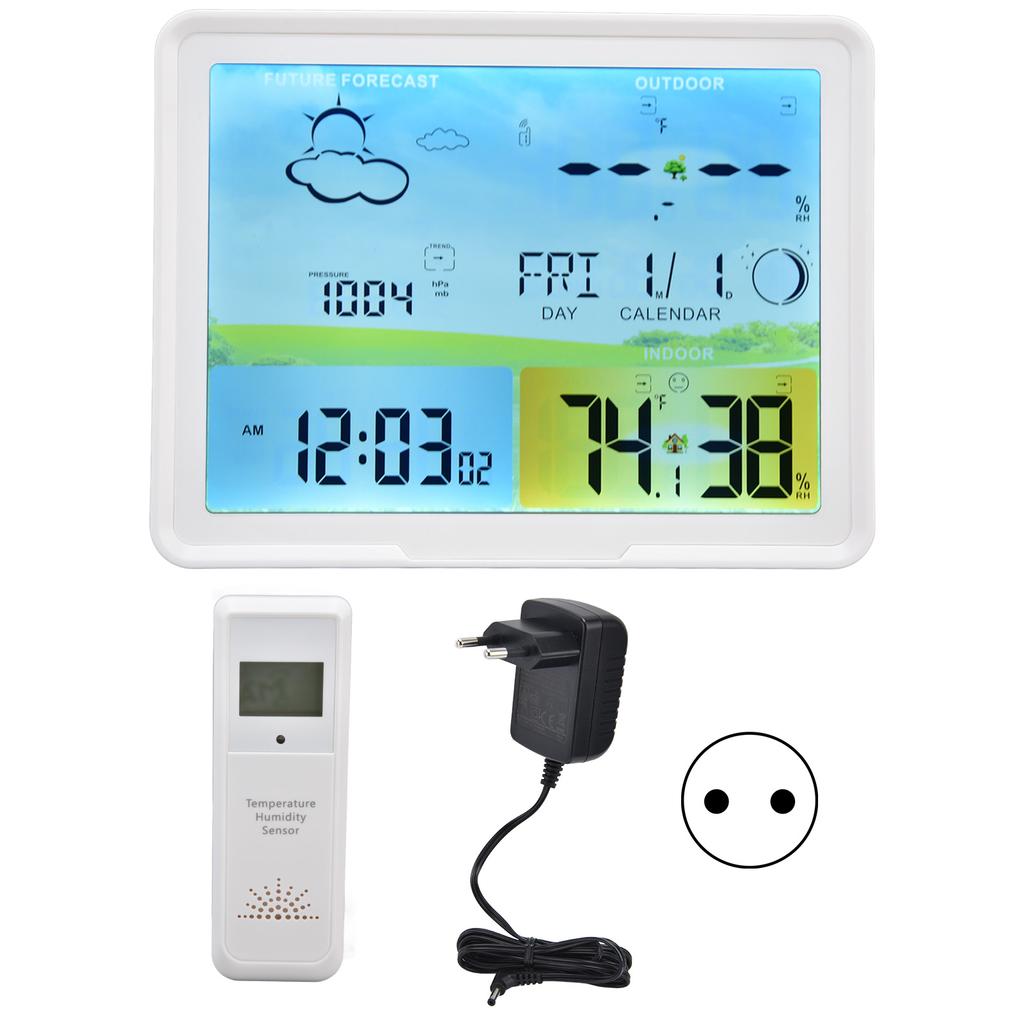 LCD Weather Forecast Indoor Outdoor Thermometer with RCC Receiving Function 100?240VUS Plug
