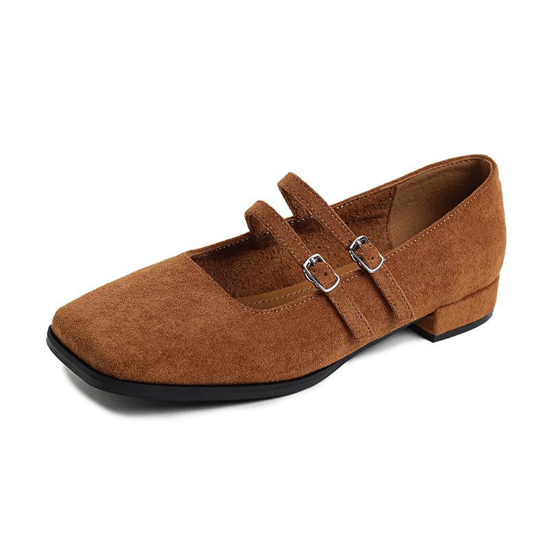 Chaussures Mary Janes à talon bas pour femme en cuir suédé léopard, fermeture double boucle, chaussures à talon bas, chaussures à talon femme grande taille 43