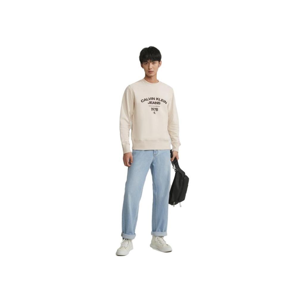 Calvin Klein Fashion Color Block Letter Cotton Crew Neck Sweatshirt Men sweatshirt Off-White J323921