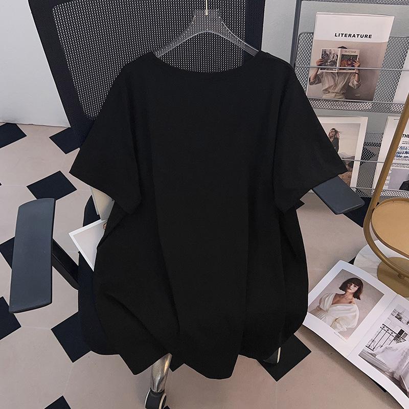 Women's Plus Size Loose-Fit Short-Sleeve Mid-Length T-Shirt (200-350 Jin)