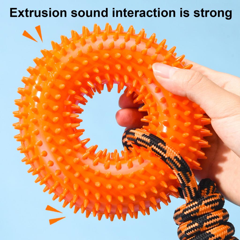 Yousheng Spiked Ring Dog Chew Toy for Aggressive Chewers Interactive Squeaky Spiky Ring with Rope Dog Training Fetch Toy for Small Medium Large Dogs