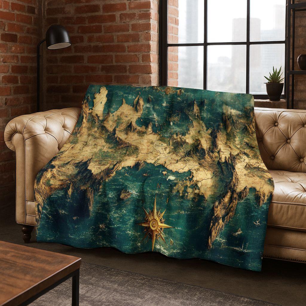 Ретро Морская Карта Карта Сокровищ Компас Фланелевое Одеяло, Уютное Мягкое Пледное Одеяло для Дома Спальни Кровати Дивана Покрытие Подарок Детям 75x90cm