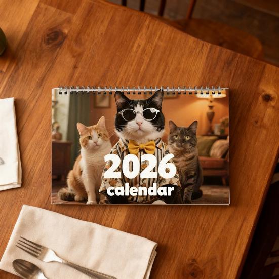 2026 Cat Wall Calendar JAN 2026 - DEC 2026 Funny Cat Calendar 12 Monthly Planner with Hanging Hole for Cat And Kitten Lovers