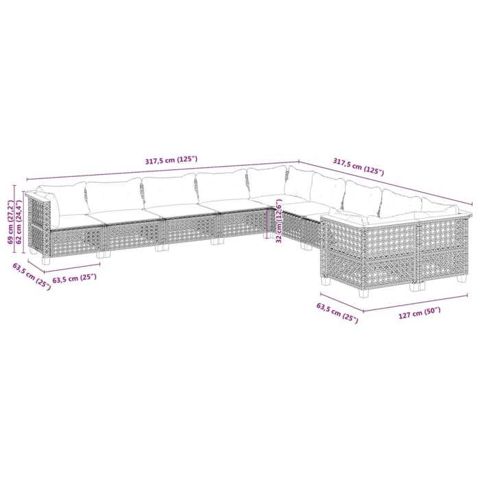 VidaXL Salon de jardin avec coussins 10 pcs gris résine tressée 3262047