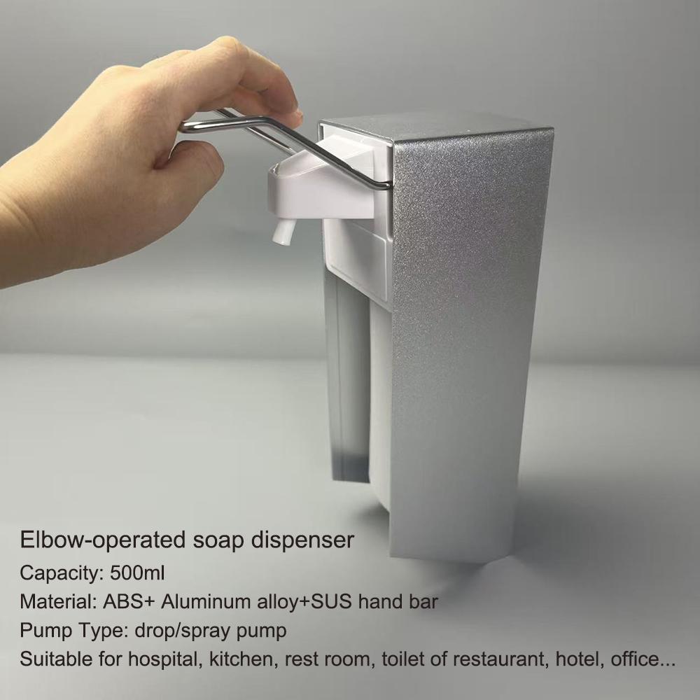 500ml Eco-Friendly Hospital Wall-Mounted Aluminum Alloy Plastic Professional Elbow Liquid Hand Soap Sanitizer Dispenser