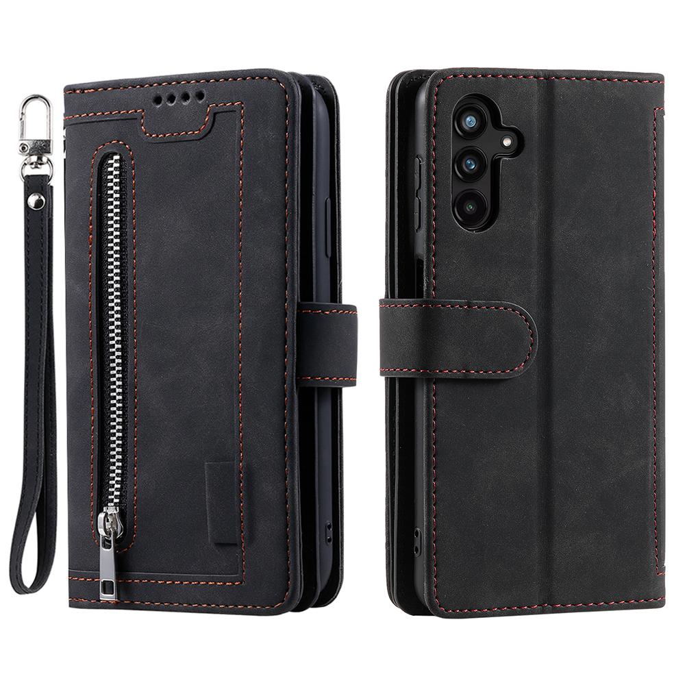 For Samsung Galaxy A24 4G (162.1 x 77.6 x 8.3mm) PU Leather Phone Case Zipper Pocket 9 Card Slots Protective Cover