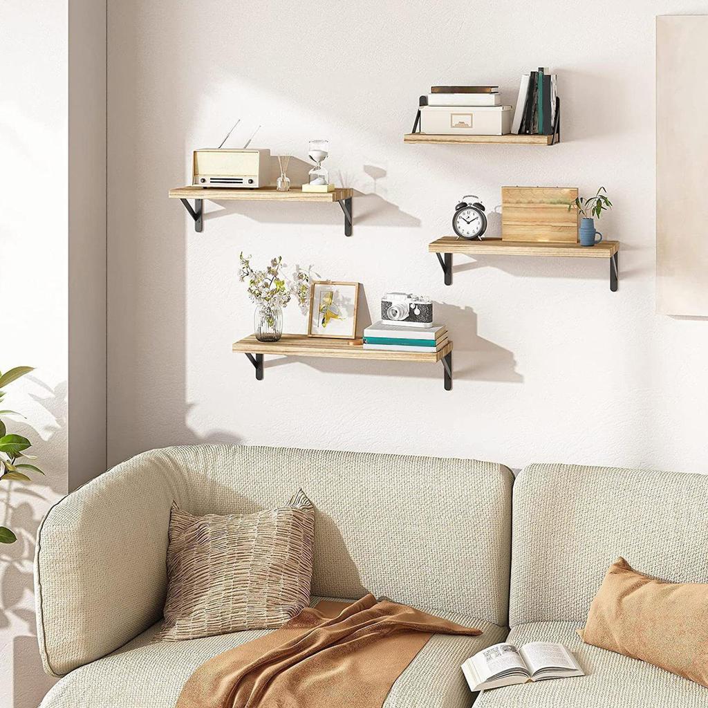 Wandregale 4 Stück Holz Mit Metallhalterungen Wandaufbewahrung Schweberegal Set Für Küche Schlafzimmer Wohnzimmer Büro Flur
