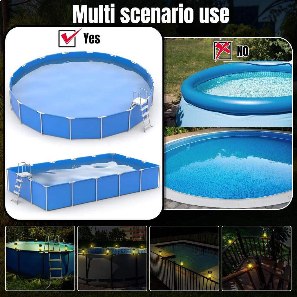 6/12 Pack Solar Pool Lights, Waterproof LED Ambient Lighting for Fence, Garden, Patio, Pathway, Porch, Decorative Outdoor Lamp