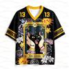 2026 JAPANESE Couple Tarot Black Cat No. 13 Jersey with Mysterious Sun and Moon Print Purple Mesh V-neck men women T-shirt