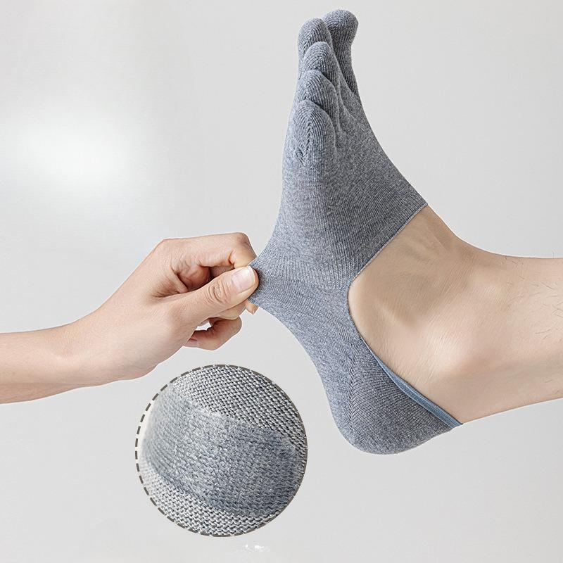 Men's Solid-color Casual Boat Socks, Spring and Summer Breathable Thin Cotton Antibacterial and Deodorizing Short Socks, Summer Toe Socks