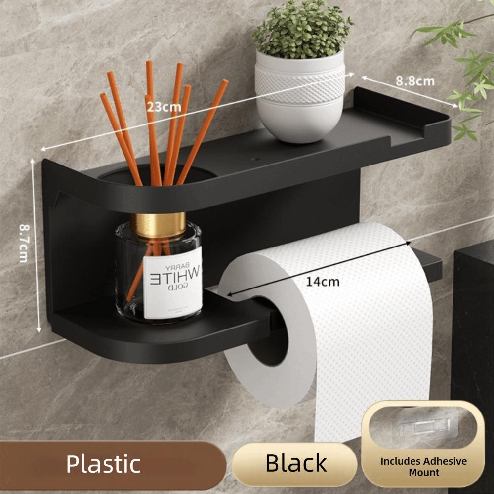Self Adhesive Toilet Paper Holder Wall Mounted with Phone Shelf Tissue Holder No Drill Roll Paper Storage Shelf Household