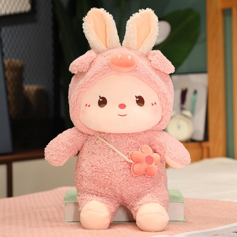 Cute Transforming Bunny Plush Toy Soft Adorable Little Bunny Doll Rabbit Stuffed Toy Children s Gift for Girls Healing Series 25cm розовый