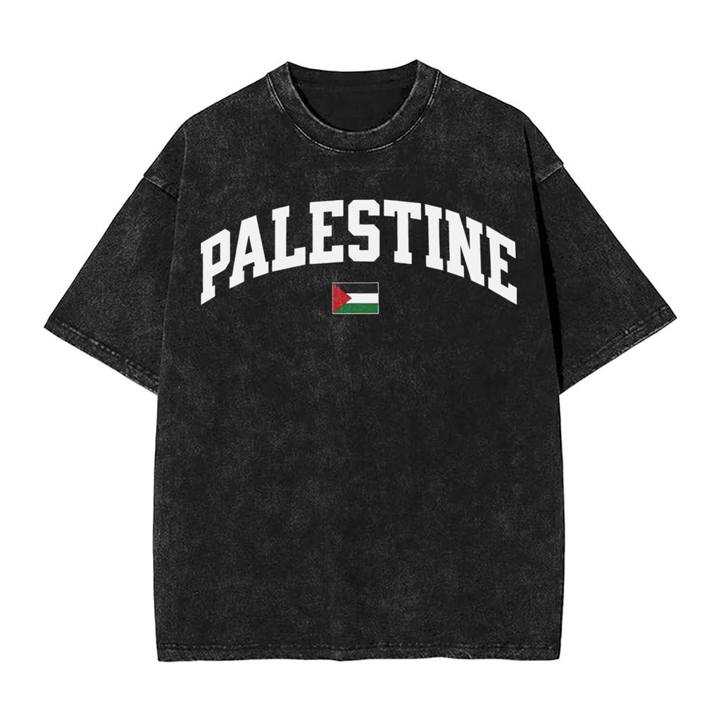 Couple T Shirt Palestine Flag  Washed T-Shirts Hippie  Summer Tees Y2K Fun Custom DIY Casual Clothes Gift