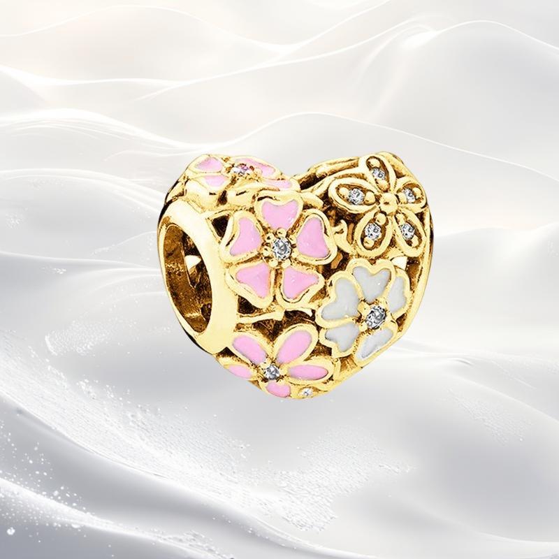 Cherry Blossom Flower Clip Charm Beads Dangle Fit Original Snake Silver Bracelet Necklace Bead For Diy Jewelry Women Gift