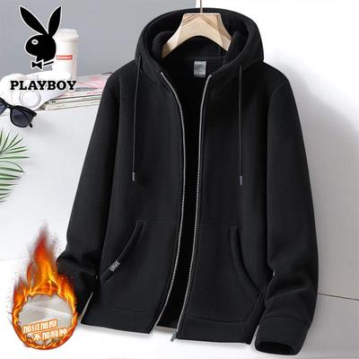 Men's Autumn/Winter Fleece Lined Hooded Cardigan Jacket