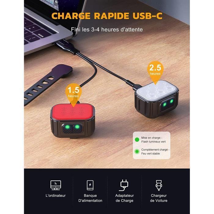 Lampe Vélo LED - Rechargeable USB - Étanche IP65 - 2 X 4 + 2 X 6 Modes - Couleur: Blanc