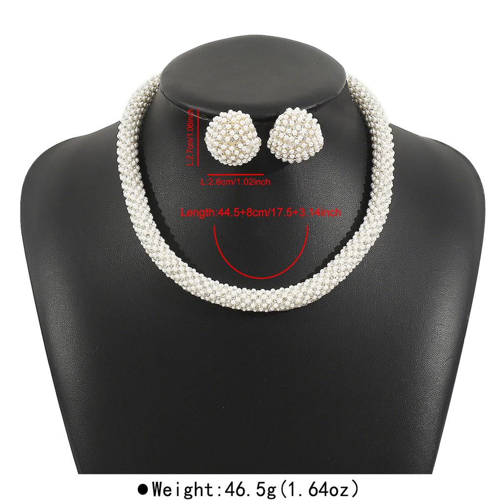 French Temperament Elegant Pearl Earrings Necklace, Banquet Wedding Bridal Jewelry Set