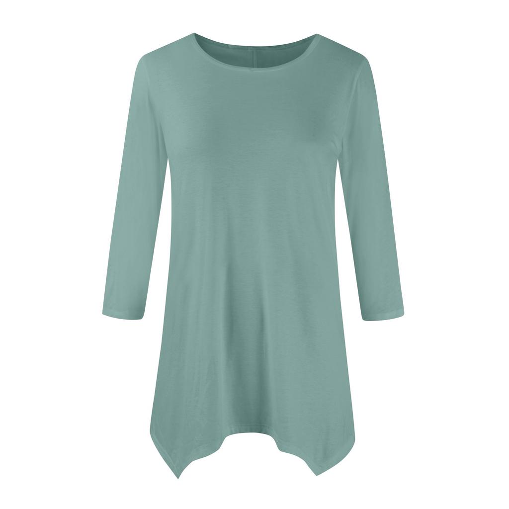 Women's Fashion Casual Round Neck Seven-point Sleeve Shirt Belted Loose Comfortable Top