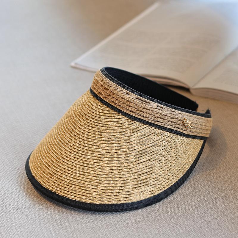 Contrast Color Webbing~ Small Standard Casual Fashion Straw Empty Top Hat Seaside Beach Sun Protection Cap Summer