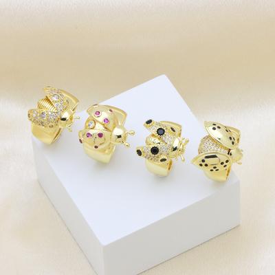Insekten-Serie Farbiger Zirkonium-Kupfer Vergoldet Glühwürmchen Marienkäfer Lebender Ring Ring